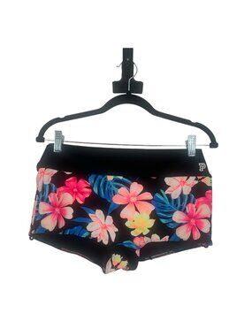 Victorias Secret PINK Black Tropical Floral Athletic Shorts Large Ultimate Gym